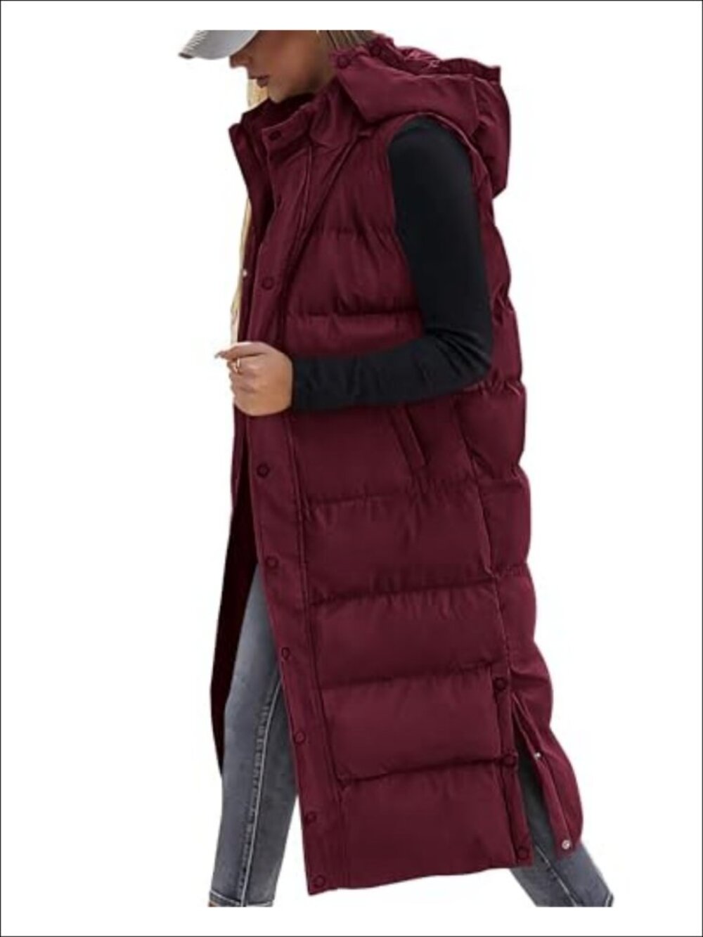 Long Quilted Puffer Vest with Hood Sleeveless Winter Outerwear